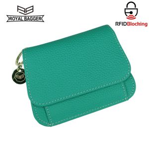 Royal Bagger RFID Short Wallet for Women Genuine Cow Leather Large Capacity Key Chain Card Holder Fashion Trifold Wallets 1458