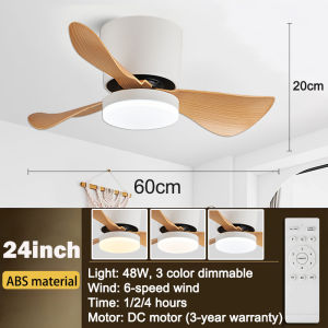 GOGEOUS new ceiling fan with led light tricolors dimming 6 speed wind Black 24/26/28/30 inch ceiling fan heavy duty ceiling fan with light modern wooden ceiling lights with fan with Remote for living room bedroom kitchen