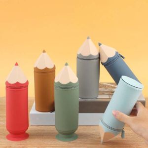 DUOJI Creative Pencil Shape Pen Holder Large Capacity Waterproof Silicone Pencil Case Stationery Organizer Multi-functional Stationery Storage Box Students