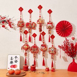 OKKFINE Embroidery  Year Blessing Pendant Lucky Bag Red Hanging Fu Decorations  With Tassels Spring Festival Wind Chimes 2025 Lunar  Year