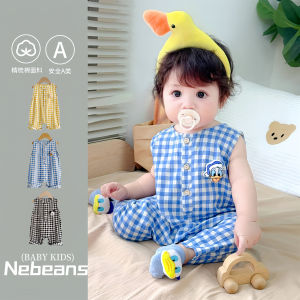 0-2 years old pure cotton sleeveless summer baby jumpsuit cartoon Donald Duck baby vest and romper