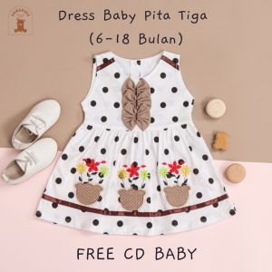 Dress Bayi Perempuan Bunga Pita Bunga Butterfly untuk Anak 6-18 Bulan Free Celana Dalam Bayi Murah Terjangkau / Dress Baby Gaun Bayi Bahan Katun / Bisa COD Bayar di Tempat