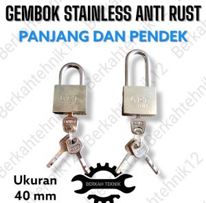 Gembok Stainless Anti Karat 40 MM Panjang / Kunci Gembok Pintu Anti Cut Leher Pendek 40mm / Gembok Pagar Padlock Crome MURAH