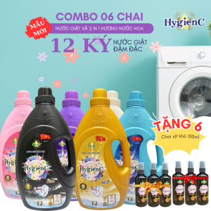 06 Chai nước giặt HyGienC Plus Làm Sạch Quần áo thơm hương nước hoa - Tặng 06 chai nước xả khô 100ml