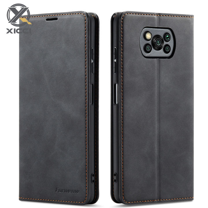 XICCI For Xiaomi POCO X3 NFC POCO X3 Pro Case High Quality Plain Wallet  Magnetic Flip Leather Phone Bag Casing with Stand Card Holder