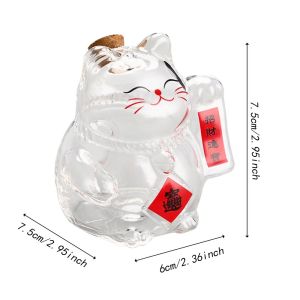 INNEWIN Rõ ràng Lợn tiết kiệm Mèo may mắn Kính Lọ tiền Phim hoạt hình Chai lưu trữ đậu vàng cho trang trí văn phòng phòng khách