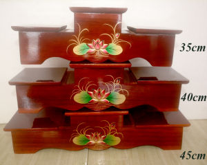 Đôn gỗ tam cấp kê tượng bàn thờ khắc nổi hoa sen nhiều cỡ