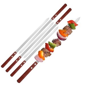 [Selected] 5PCs stainless steel long BBQ Barbecue skewers 50cm flat metal kebob sticks