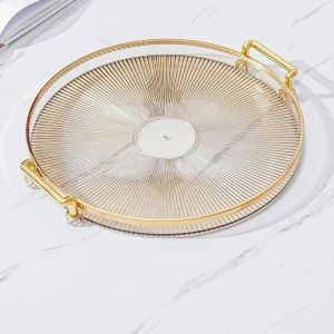 Large Round Tray with Handle Gold Serving Trays Decorative Luxury Tea Tray Coffee Table Decor
