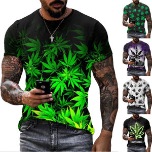 [Local Stock] VCC Summer hot selling creative 3D printed weed leaf T-shirt with casual personality and fashionable street short sleeves