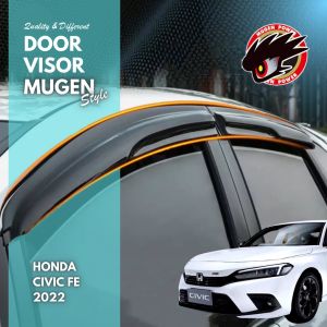 Honda Civic 2022 To 2025 Honda Civic  Fe Door Visor Mugen Style 8 cm Width 1.8 mm Thickness Rain Vent Deflector Weather Rain Sun Visor