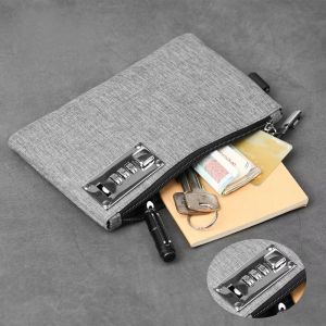 LALEUCA Oxford Cloth Lockable Money Bag Coin Purse Anti-Theft Mens Clutch Bag Multi-Functional Strong Zippers Wallet With Lock Cash Passports