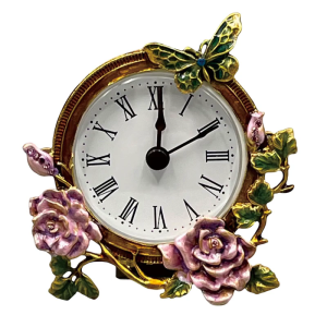 Quiet MiniTable Clock with Floral and Butterfly Pattern Metal Body Desktop Clock for Office or Living Room Decoration