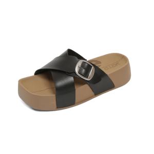 YOTO Birken-Style Leather Sandals For Women X-Straps Comfortable Platform with 4.5cm Height Slippers