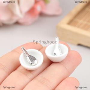 [COD] Springhooe 4ชิ้น เซ็ต1:12 dollhouse Miniature มินิเซรามิคชามซุปช้อนของเล่นรุ่น