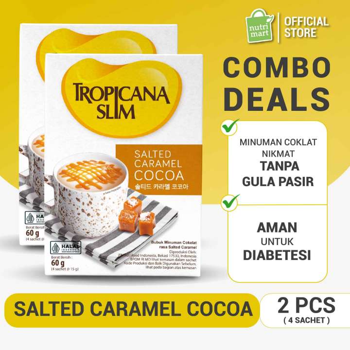 Twin Pack : Tropicana Slim Salted Caramel Cocoa 4 Sachet - Minuman Cokelat Karamel Nikmat tanpa Gula Pasir