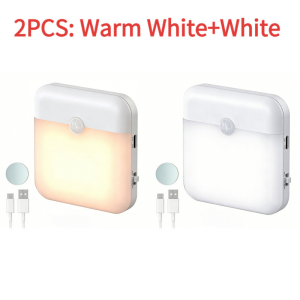 JBMBHC 4PCS Mag-netic Stick On Motion Activated Light 3 Modes PIR Sensor Night Lamp 5600K 3000K Portable Rechargeable Wall Light For Home Security Dark Corner