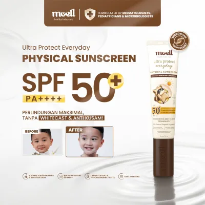 Moell Physical Sunscreen Anak 30ml Dengan SPF (50+) PA(++++) Broad Spectrum Water Resistant - Skincare Untuk Bayi & Anak