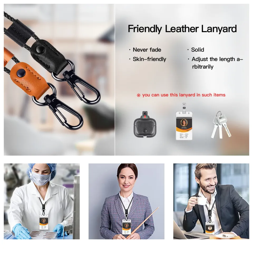 thumbnail image 2 of Durable Braided PU Leather Neck Lanyard With Key Chain – Unisex ID Badge Holder For Keys & Cards 2 of 6