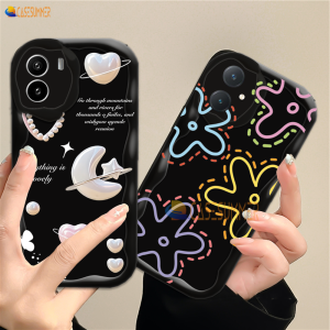 (Lokal Ready) Casesummer Casing hp Vivo Y36 Y27 Y16 Y12s Y20 Y02A Y02T Y35 Y11 Y17 Y21 Y15 Y12 Y30i Y22 Y15s Y20s Y22s Y21A Y12i Y21s Y15A Y33s Y51 Y91C Y91 Garis Sederhana Bunga 3D Bergelombang Melengkung Tepi Glossy Love Hati Bulan Bintang Soft Cover