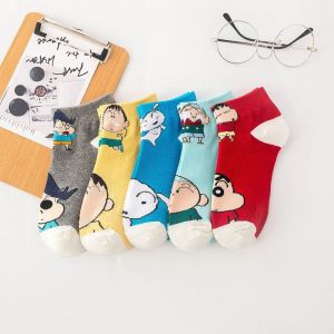 GOOTRADES Dog Crayon Shin-chan Tube Socks Letter Cotton Crayon Shin-chan Short Ankle Socks Ins Patchwork Cartoon Summer Thin Socks Children