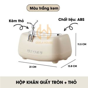 Hộp đựng giấy ăn sang trọng hộp đựng khăn giấy để bàn cao cấp màu trắng kem có thỏ đính kèm dễ thương Odela House