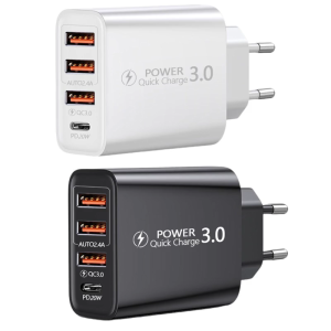 Fast Speed 4 Port European Travel Type C To EU Adapters Multiple Device Charging