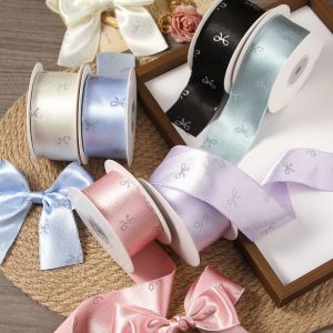 NEXTYOO 10 thước Ru băng nơ tráng bạc 40mm In hình nơ Ruy băng lụa Trang trí Làm nơ Ru băng gói quà Quà tặng