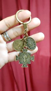 St. Benedict Miraculous Engraved Antique Flat Cross with Medallia Milagrosa for Holders