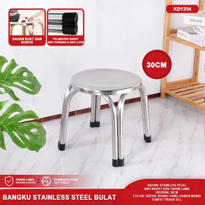 Kursi Besi Bangku Stainless Steel Kotak Bulat Polos Ukir Bunga Anti Karat