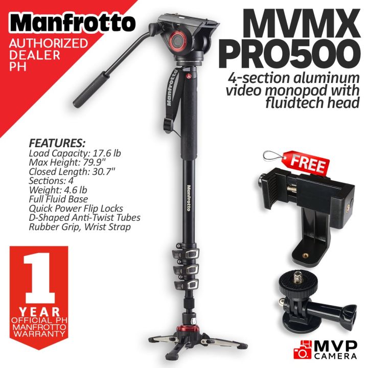 Manfrotto XPRO Monopode Photo Aluminium 4 Sections Noir