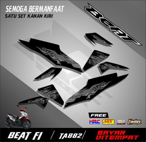 Striping Sticker Variasi Motor Beat Fi Stiker List Semifull (TA882)Satu Set Kanan Kiri Motif Api Keren