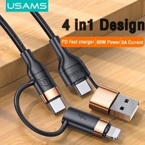 USAMS 60W 4 in 1 Fast Charging Cable All in 1 Multifunctional Cable High Power PD Fast Charging & Data Transmission Cable For Samsung/OPPO/Vivo/Huawei/iPhone/Xiaomi