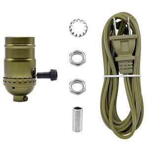 Lamp Light Kit Antique Brass Repair or Rewiring Table Lamp Kit 3 Way Socket and 8 Foot Matching Cord Set with Essential Hardware for Vintage Lamps or Other DIY Lighting Fixtures