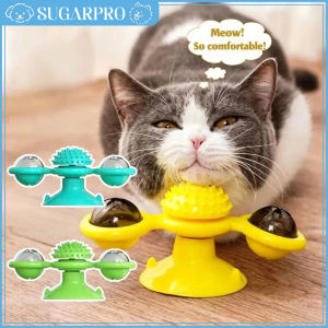 Windmill Cat Toy Turntable Interactive Cat Toy with Suction Cups Cat Spinning Brush Tooth Toy Ball