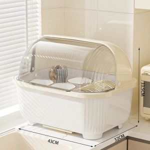 BHQ Dish Drainer with Cover Insect Proof Sink Drain Basket Kitchen Dish Storage Rack Pinggan Mangkuk Rak Pinggan 碗筷盒