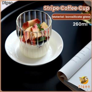 Digeo 260ml Stripe Drinking Glasses Coffee Cup WineWater Milk Drinkware Glass