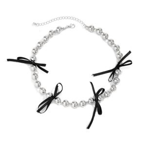 Stylish and Unique Beaded Necklace Delicate Stainless Steel Beaded Neck Chain Bowknot Adorned Neck Ornament