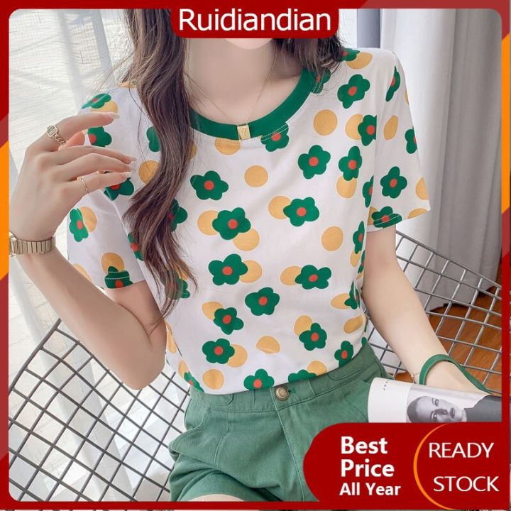 NW S 3XL T Shirt Women Cotton Korean Style Fashion Thin Lady Short sleeve T Shirt Floral Plus Size Casual Loose Comfortable Low Price Tops Lazada Singapore