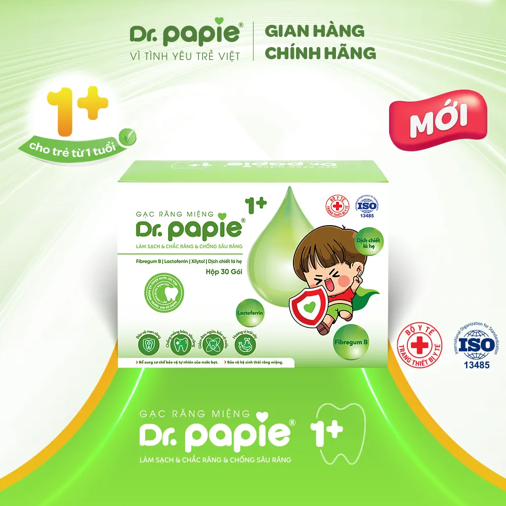 [Chính hãng] Gạc Rơ Lưỡi Dr.Papie 1+ Tiêu Chuẩn 5SAO, Làm Sạch Răng, Lưỡi, Nướu, Phòng Chống Sâu Răng Cho Bé - 30Gói/Hộp:5897