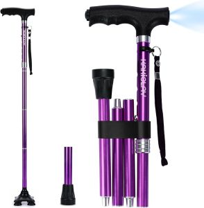 Folding Walking Cane with LED Light for Women & Men - Foldable Adjustable Collapsible Lightweight Aluminum Walking Stick for Seniors & s