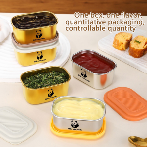 RuiMing 🚚   พร้อมส่ง  🔥✨  1 / 4 ชิ้นถ้วยซอส 140 มล. ถ้วยซอสจุ่มสี่เหลี่ยม 304 จานจุ่มสแตนเลสชามแจมครัวฝากล่องส่วนผสมขนาดเล็ก