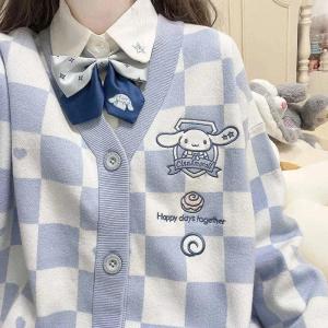 Sanrio Cartoon Anime Kawaii Cinnamoroll Kuromi MyMelody Knitted Womens Shirt Sweater Embroidery Japanese Jk Uniform Jacket Gift