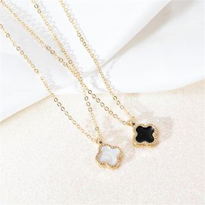 Porozi Four-leaf Clover Necklace Double-sided Zircon Clavicle Necklace Fashion Chain Necklace Accessories Hypoallergenic