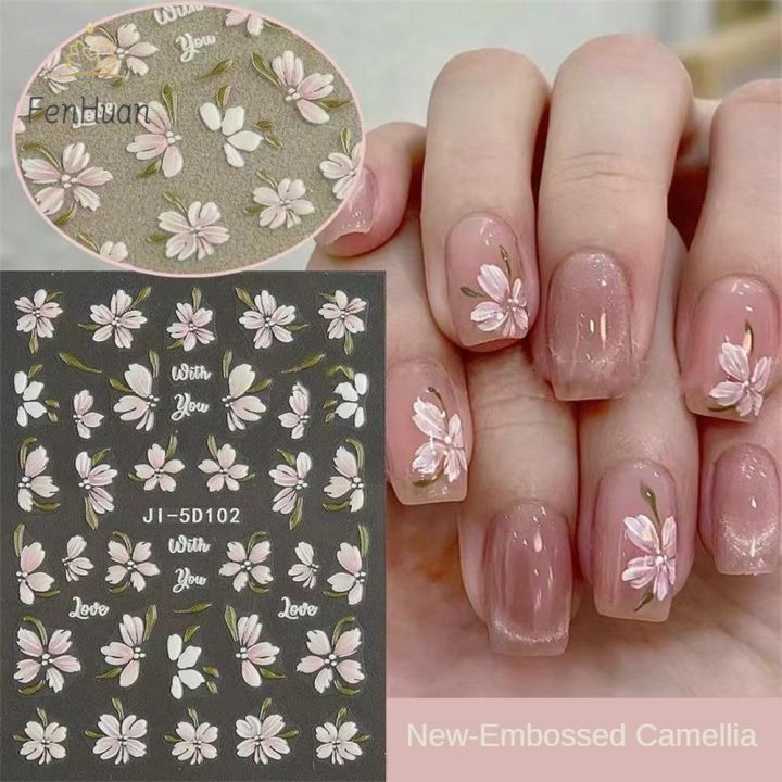 FenHuan 1ชิ้นสติกเกอร์ทำเล็บมือลายดอกทิวลิปนูนลายดอกทิวลิป5d สาวสดกัน ...