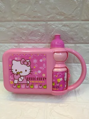 Cartoon hello kitty girl lunch box with bottle set