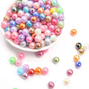 6/8/10mm Beautiful Shiny ABS Imitation Pearl AB Color Round Loose Spacer Beads for Necklace Bracelet Earring Making DIY Jewelry Beads Findings Accessories