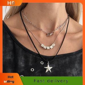 HB Fashion Metal Silver Multi Layered Pentagram Necklace Y2K Statement Jewelry for Women Party Necklace Festive Accessory