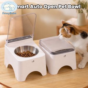 DewyBabe Auto Sensing Smart Cat Bowl Stainless Steel Anti Ant Slow Feeder Neck Guard Non Slip Detachable