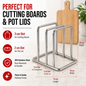 【24H】304 Stainless Steel Kitchen Storage Rack Cutting Board Pot Lid Frying Pan Holder Countertop Organizer